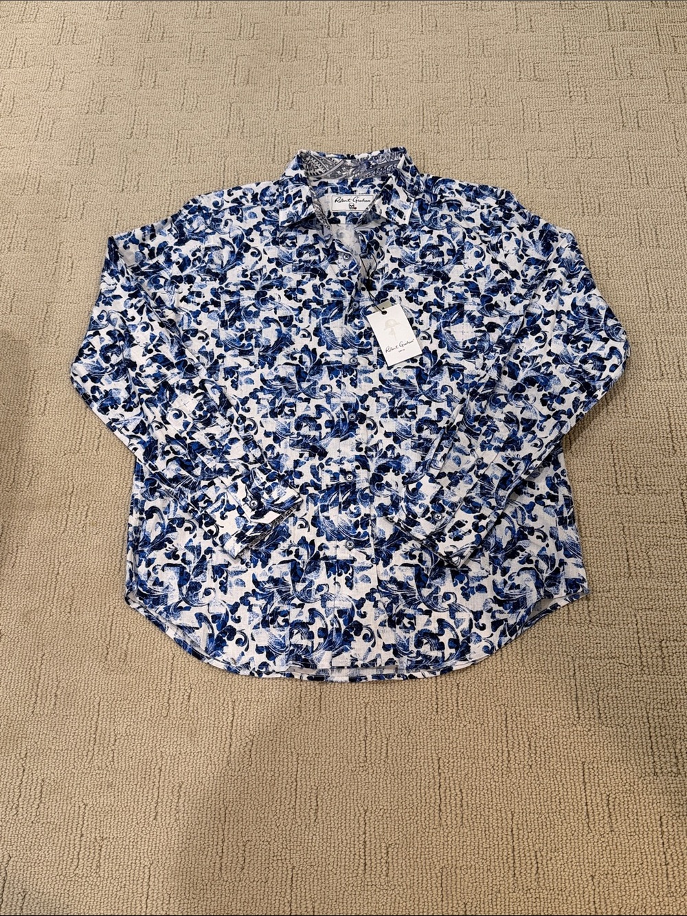 Robert Graham Blue and White Floral Print Button-Down Shirt